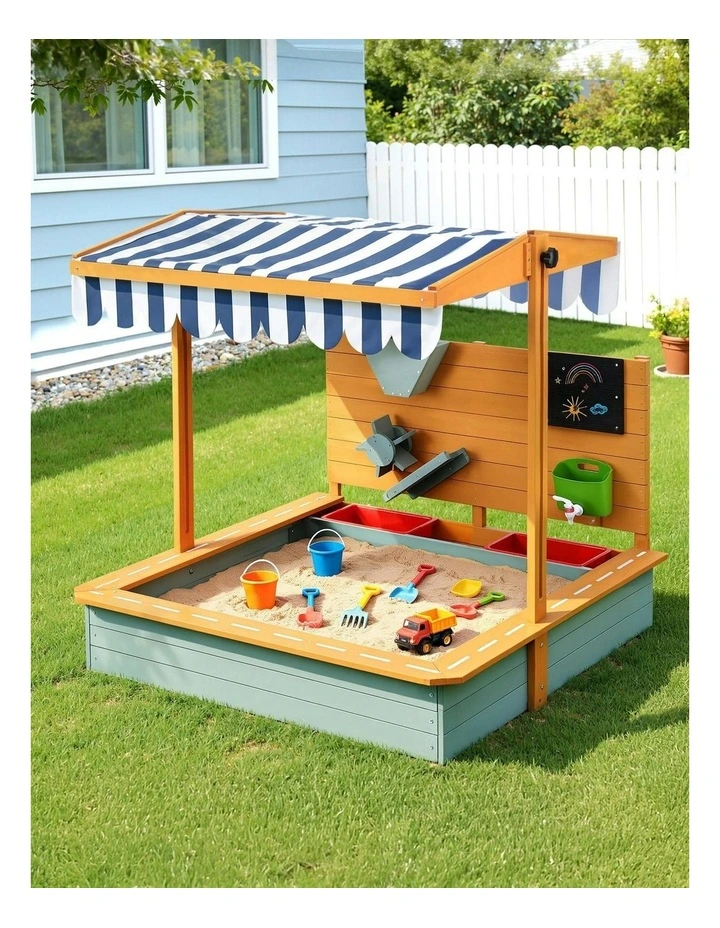 Wooden Canopy Sandbox With Cover Funnel Toys 110cm image 3