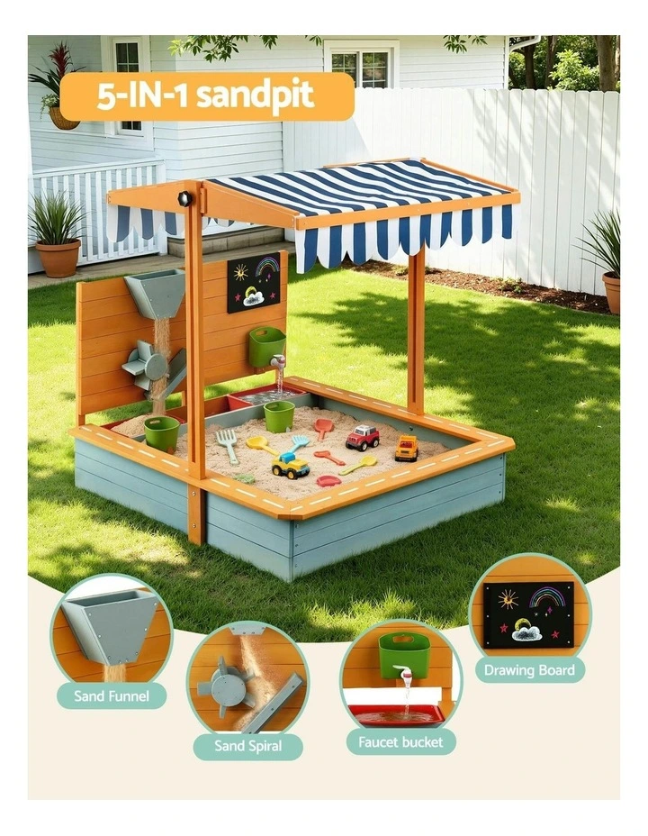 Wooden Canopy Sandbox With Cover Funnel Toys 110cm image 5