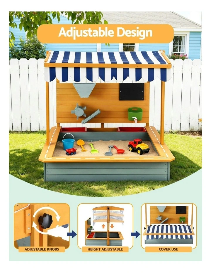 Wooden Canopy Sandbox With Cover Funnel Toys 110cm image 7