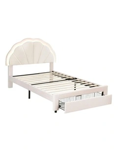 LED Upholstered Velvet Platform King Single Bed Frame in Cream