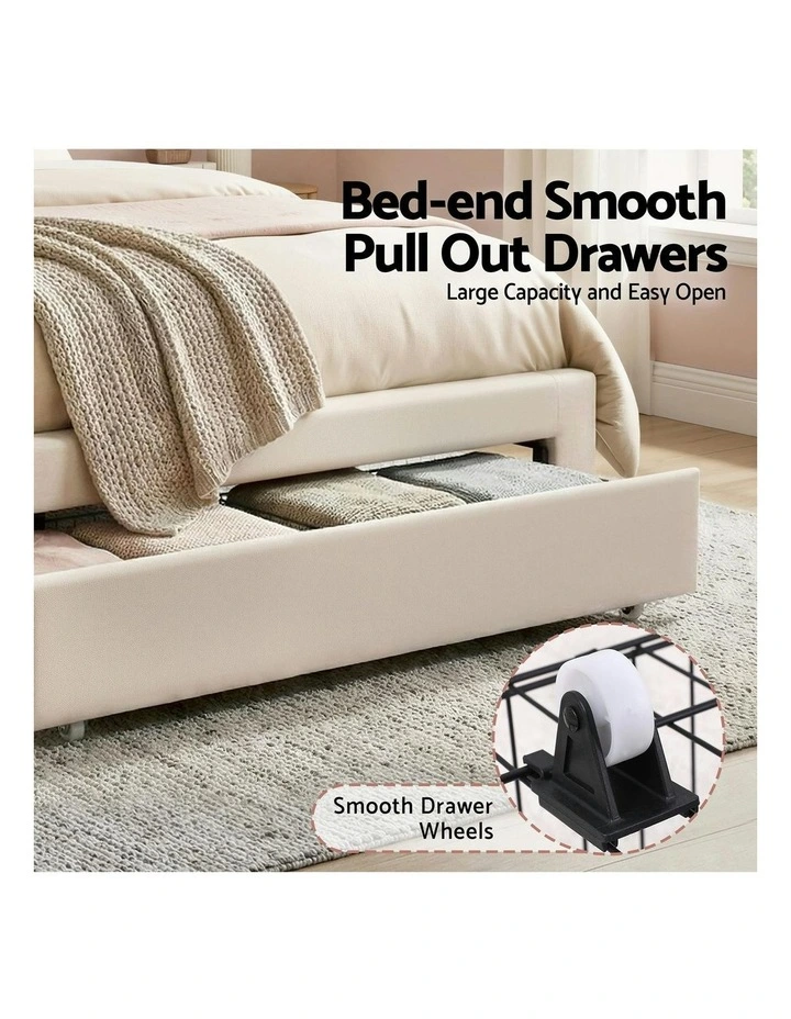 LED Upholstered Velvet Platform King Single Bed Frame in Cream image 7