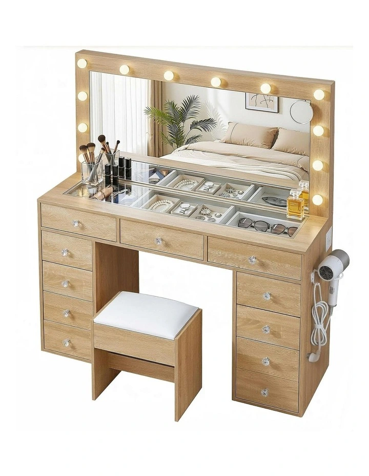 LED Vanity Dressing Table Desk Set in Beige image 1