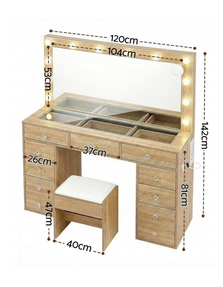 LED Vanity Dressing Table Desk Set in Beige image 4