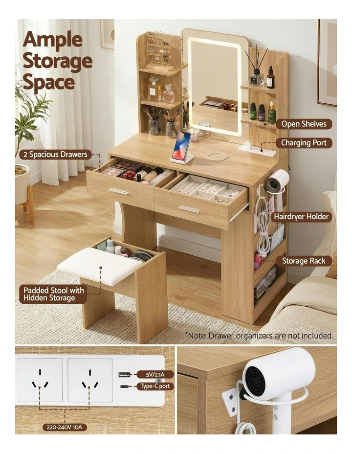 LED Vanity Dressing Table Desk Set in Beige image 6
