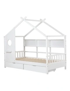 Single House Bed Frame With Storage in White