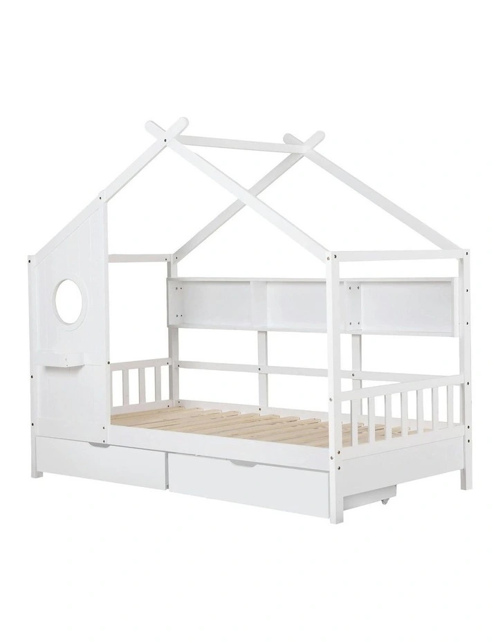Single House Bed Frame With Storage in White image 1