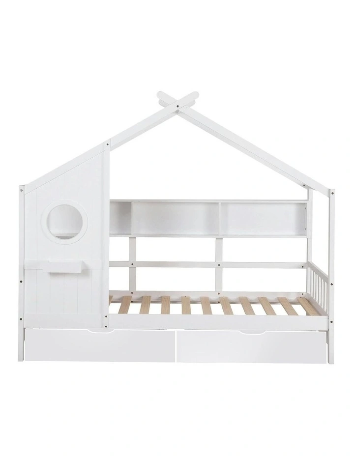 Single House Bed Frame With Storage in White image 2