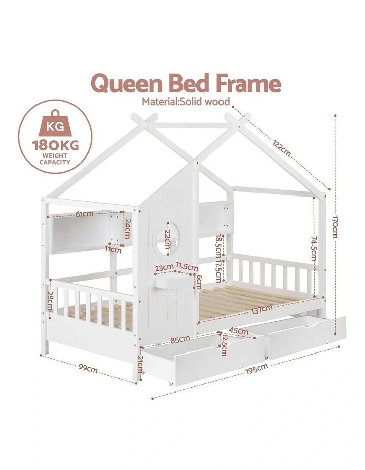 Single House Bed Frame With Storage in White image 4