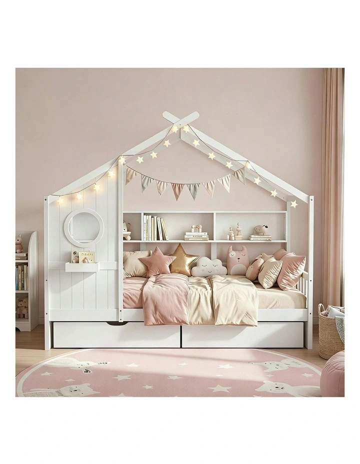 Single House Bed Frame With Storage in White image 5