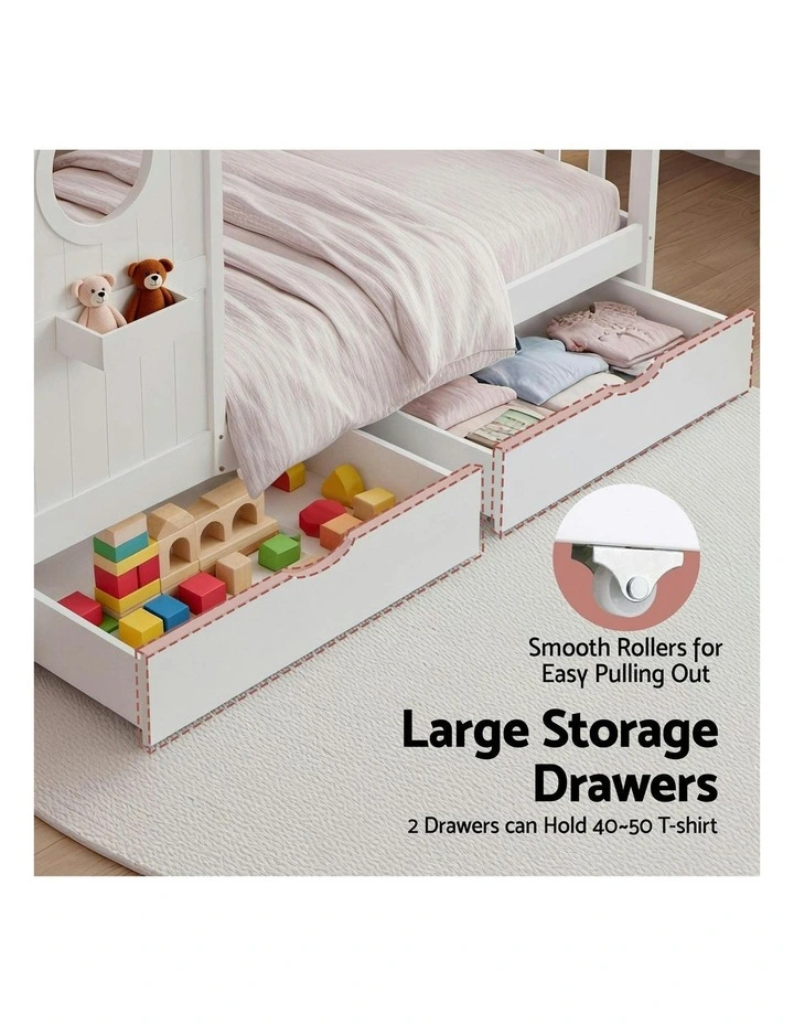 Single House Bed Frame With Storage in White image 6