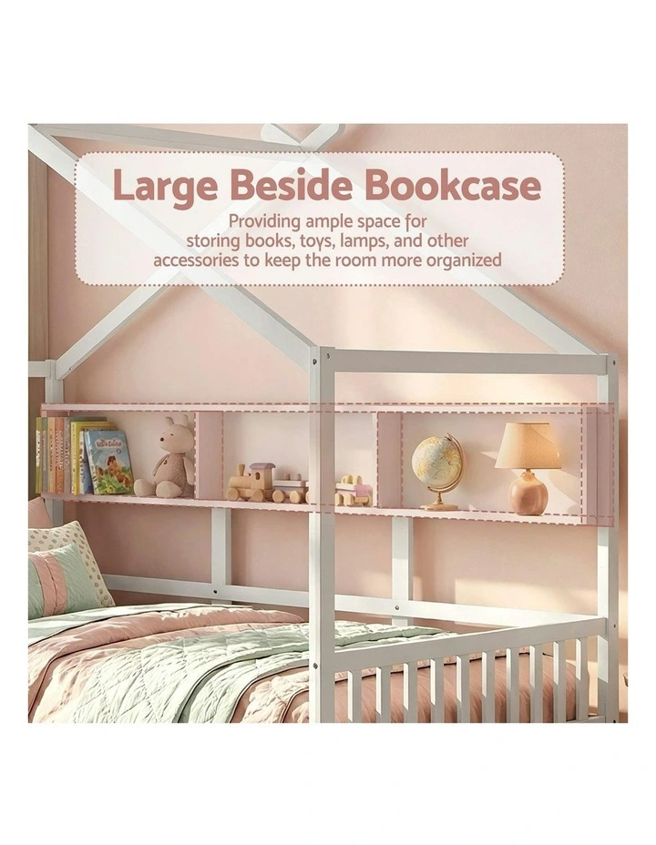 Single House Bed Frame With Storage in White image 7