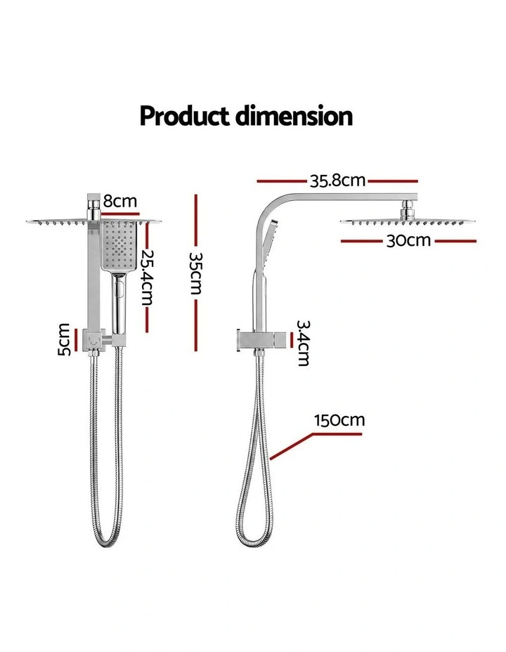 12 Rain Shower Head Set With 3-Mode Handheld in Chrome image 4