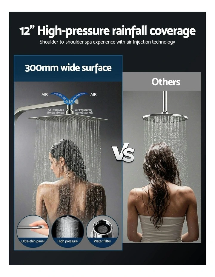 12 Rain Shower Head Set With 3-Mode Handheld in Chrome image 6