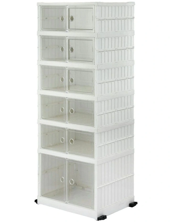 6 Tier Foldable Shoe Storage Box 12 Pairs in White image 1