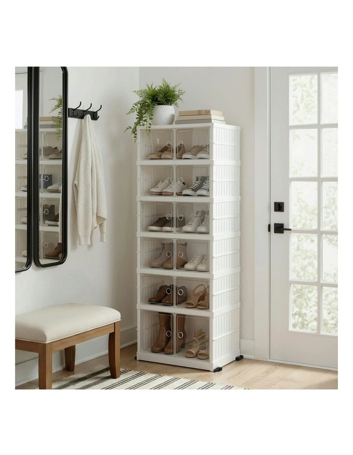 6 Tier Foldable Shoe Storage Box 12 Pairs in White image 3
