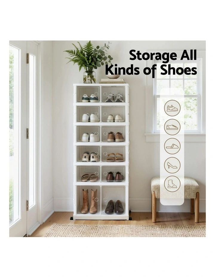 6 Tier Foldable Shoe Storage Box 12 Pairs in White image 5