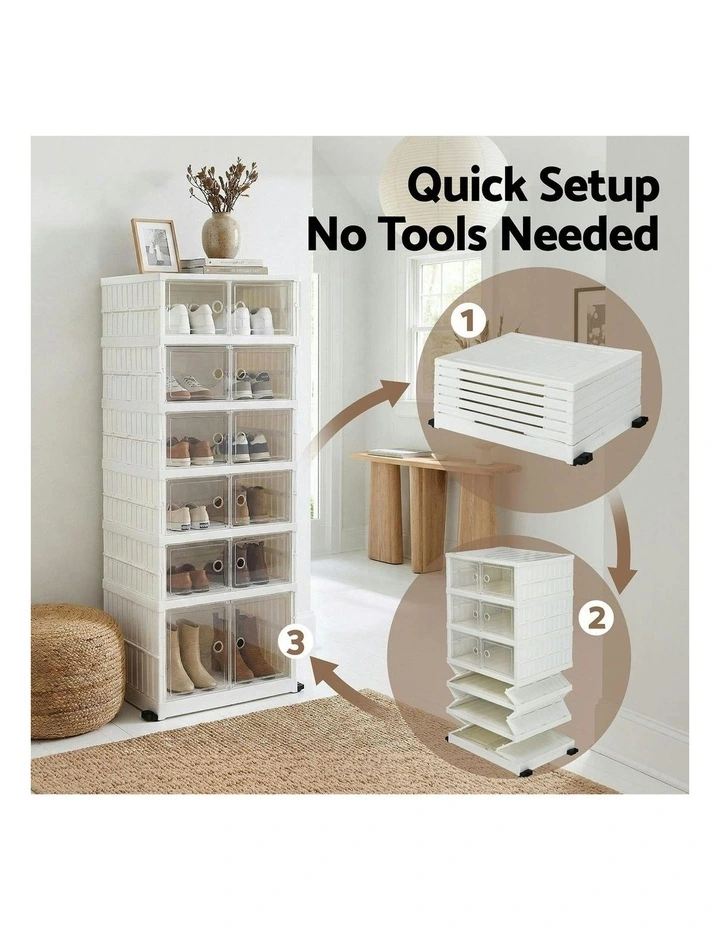6 Tier Foldable Shoe Storage Box 12 Pairs in White image 6