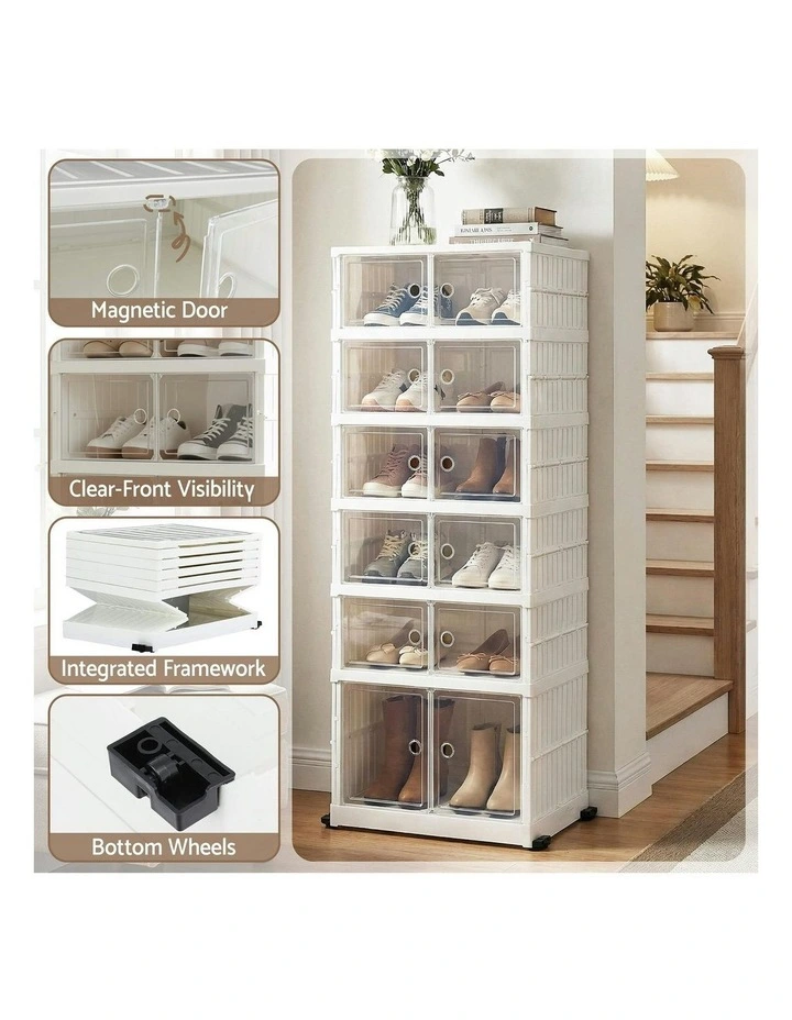 6 Tier Foldable Shoe Storage Box 12 Pairs in White image 7