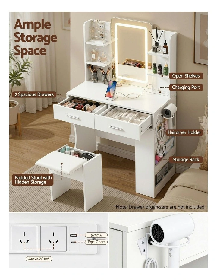 LED Vanity Dressing Table Desk Set in White image 6