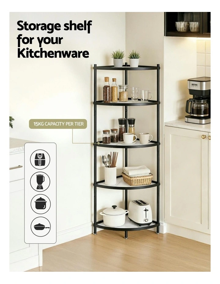 5-Tier Kitchen Corner Shelf in Black image 5