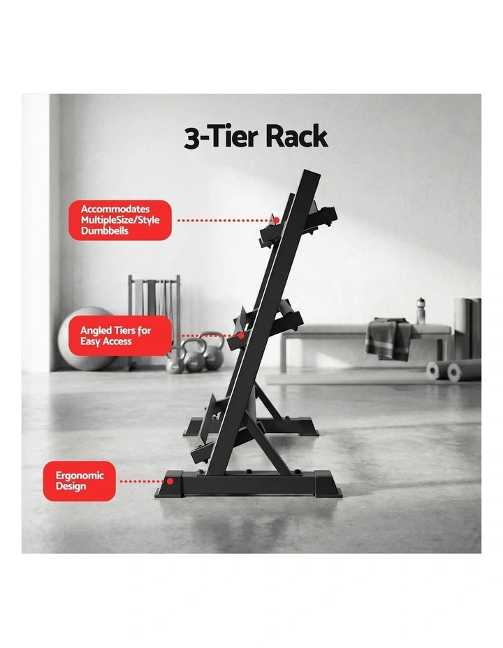 Dumbbell Rack 3-Tier Heavy Duty Weight Storage in Black image 5