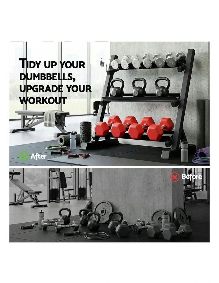 Dumbbell Rack 3-Tier Heavy Duty Weight Storage in Black image 6