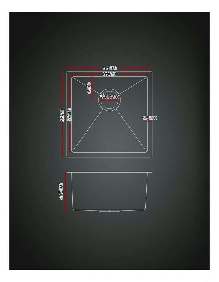Stainless Steel Kitchen Sink 44x44cm in Black image 4