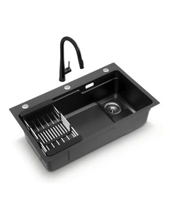 Stainless Steel Kitchen Sink 75x45 Cm in Black