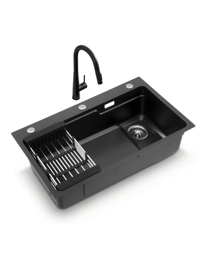 Stainless Steel Kitchen Sink 75x45 Cm in Black image 1
