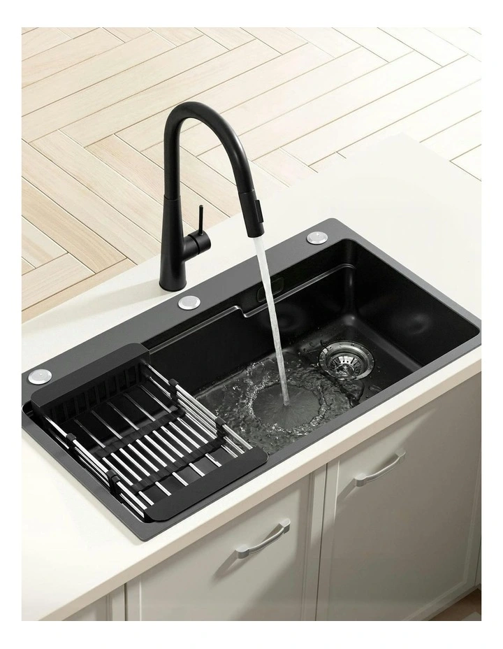 Stainless Steel Kitchen Sink 75x45 Cm in Black image 3