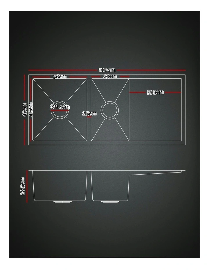 Stainless Steel Sink 100x45 Cm With in Black image 4