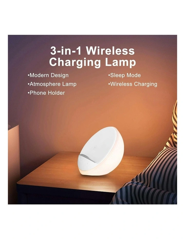 Bedside Lamp with Wireless Charger And Phone Holder Touch in White image 5