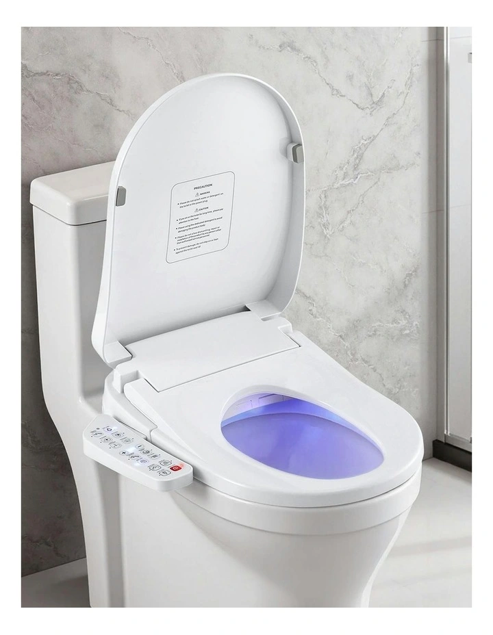 Cover Heated Warm Water Dryer LED Night Light Electric Bidet Toilet Seat in White image 3