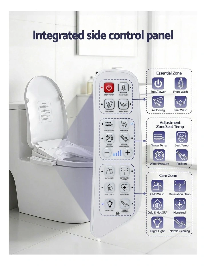 Cover Heated Warm Water Dryer LED Night Light Electric Bidet Toilet Seat in White image 5