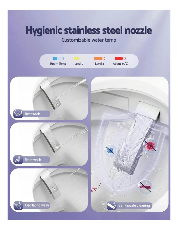 Cover Heated Warm Water Dryer LED Night Light Electric Bidet Toilet Seat in White image 6