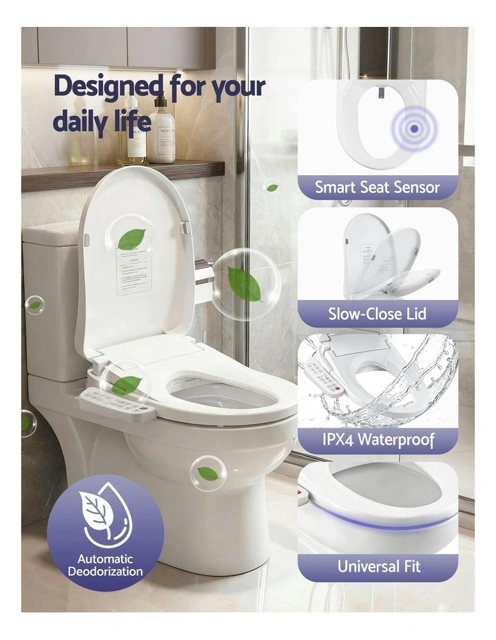 Cover Heated Warm Water Dryer LED Night Light Electric Bidet Toilet Seat in White image 7