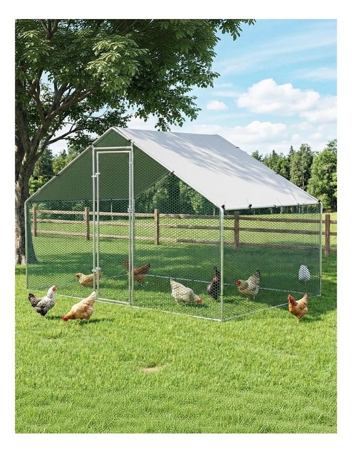 Chicken Coop Rabbit Hutch Outdoor Run Walk in Hen Cage Ferret House 3x2x2m in Silver image 3