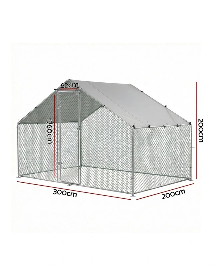 Chicken Coop Rabbit Hutch Outdoor Run Walk in Hen Cage Ferret House 3x2x2m in Silver image 4