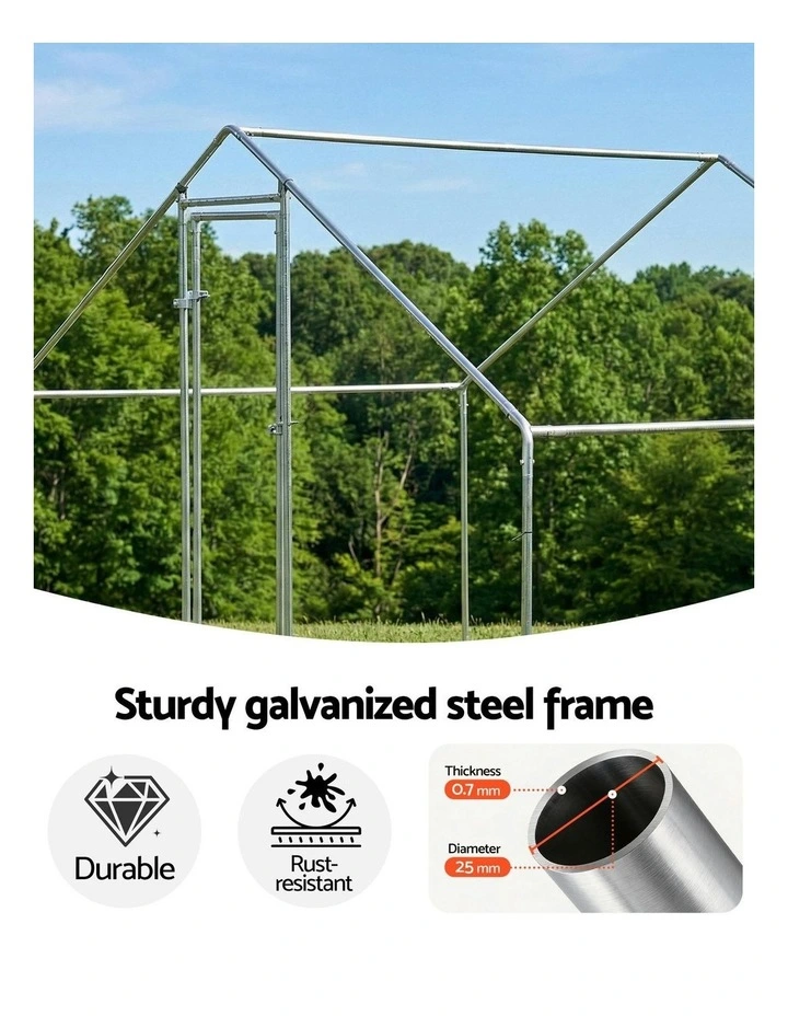 Chicken Coop Rabbit Hutch Outdoor Run Walk in Hen Cage Ferret House 3x2x2m in Silver image 5