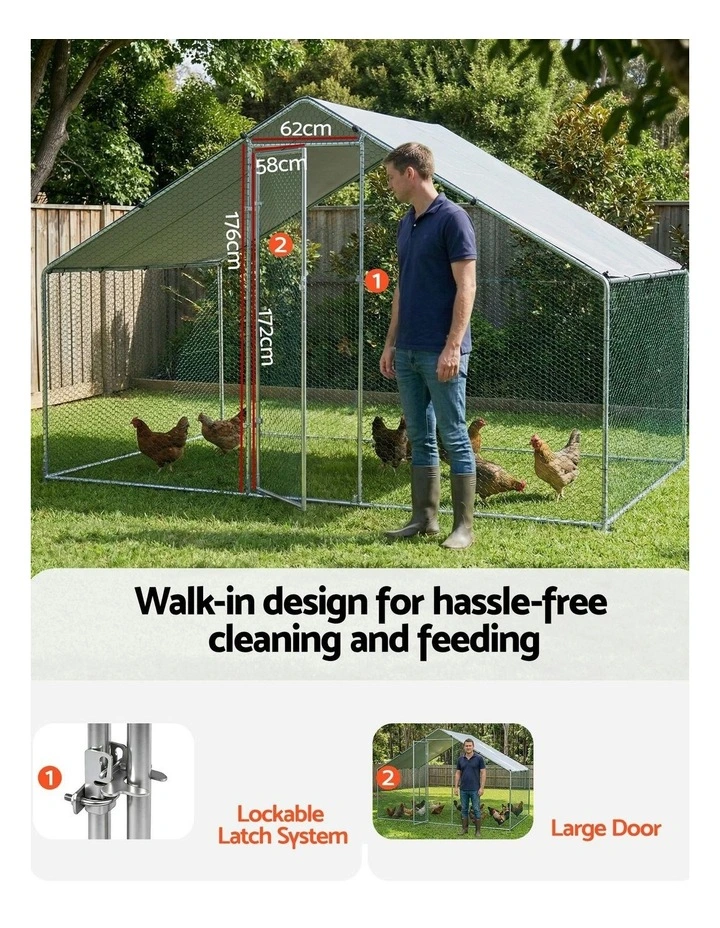 Chicken Coop Rabbit Hutch Outdoor Run Walk in Hen Cage Ferret House 3x2x2m in Silver image 6