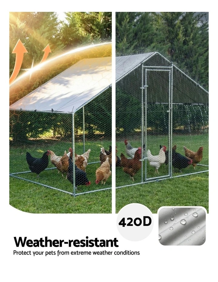 Chicken Coop Rabbit Hutch Outdoor Run Walk in Hen Cage Ferret House 3x2x2m in Silver image 7