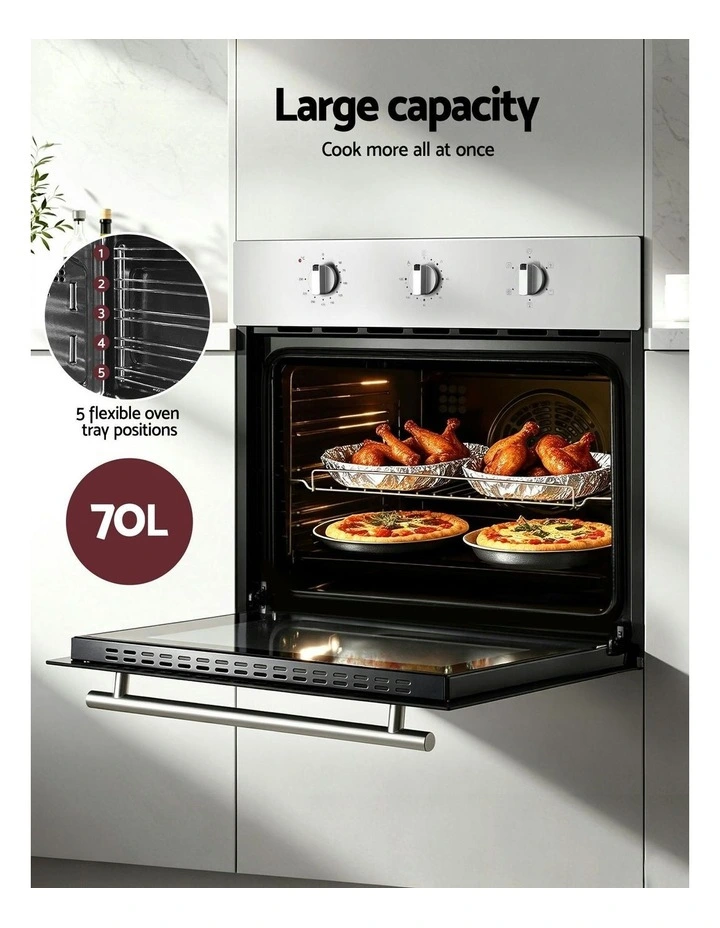 Stainless Steel Electric Built In Wall Oven 70L in Silver image 5