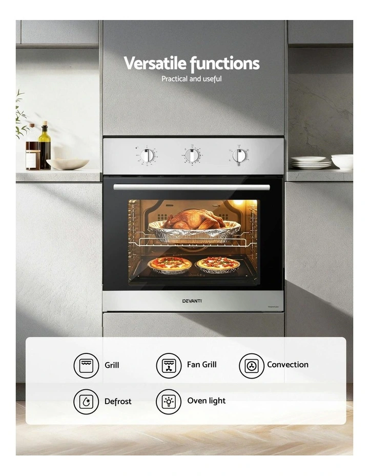 Stainless Steel Electric Built In Wall Oven 70L in Silver image 6