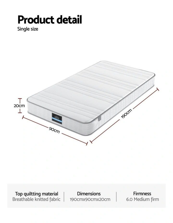 Single Mattress 20cm in White image 4