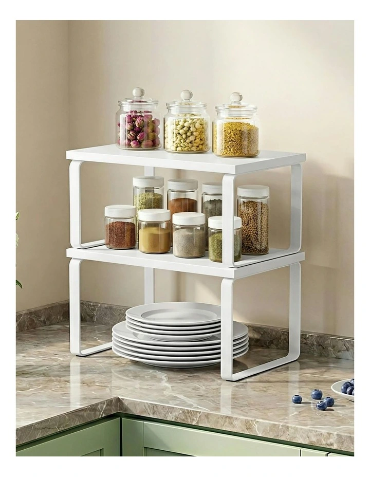 Kitchen Storage Shelves Rack Cupboard Cabinet Organiser Set of 2 in White image 3