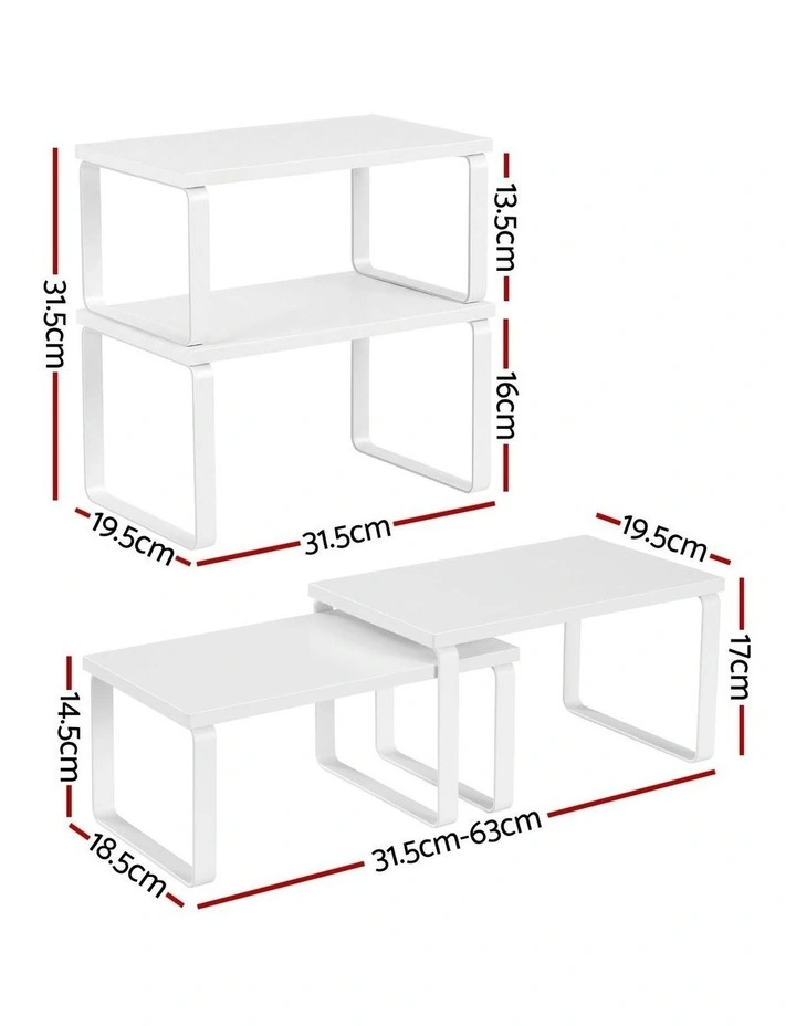 Kitchen Storage Shelves Rack Cupboard Cabinet Organiser Set of 2 in White image 4