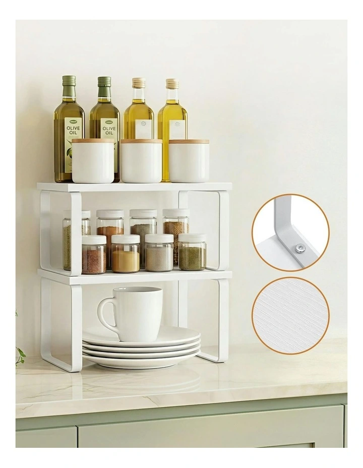 Kitchen Storage Shelves Rack Cupboard Cabinet Organiser Set of 2 in White image 5