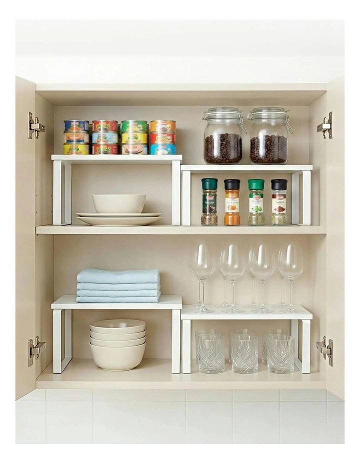 Kitchen Storage Shelves Rack Cupboard Cabinet Organiser Set of 2 in White image 6