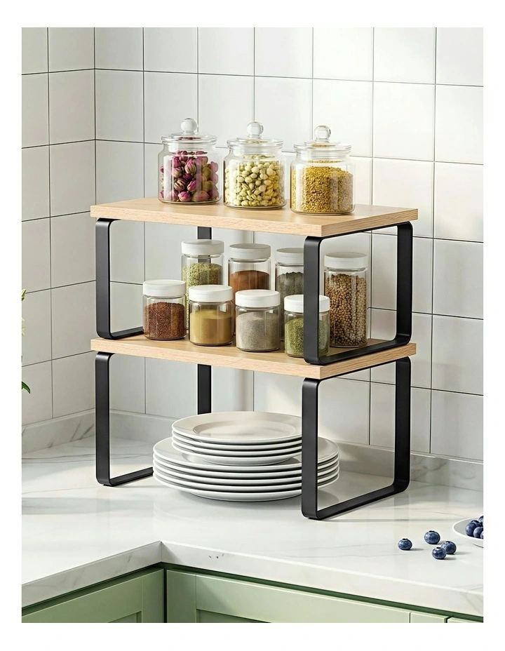 Kitchen Storage Shelves Rack Cupboard Cabinet Organiser Set of 2 in Black image 3
