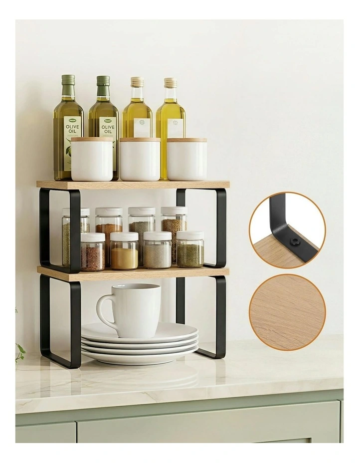 Kitchen Storage Shelves Rack Cupboard Cabinet Organiser Set of 2 in Black image 5